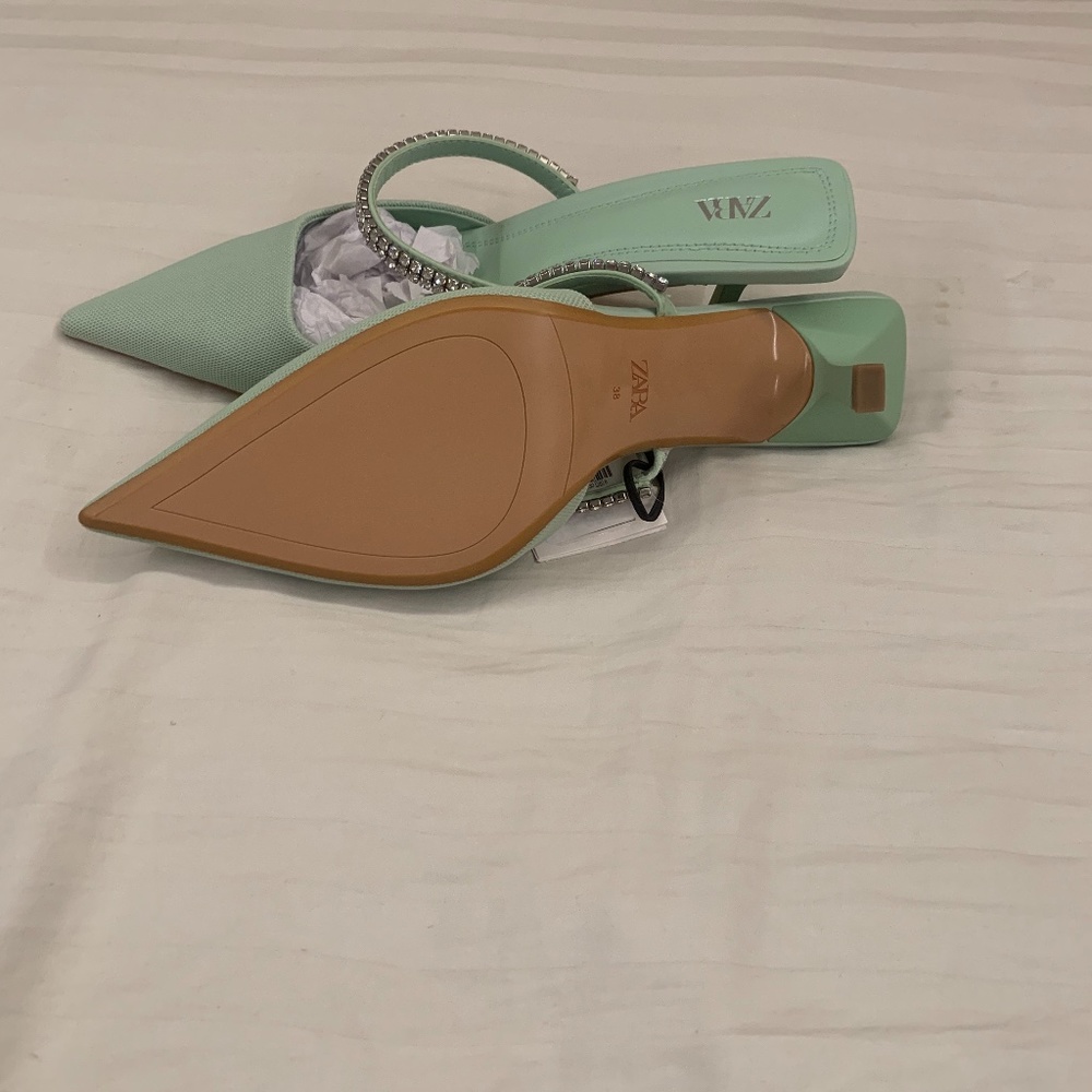 Zara mint low pointy heels.
